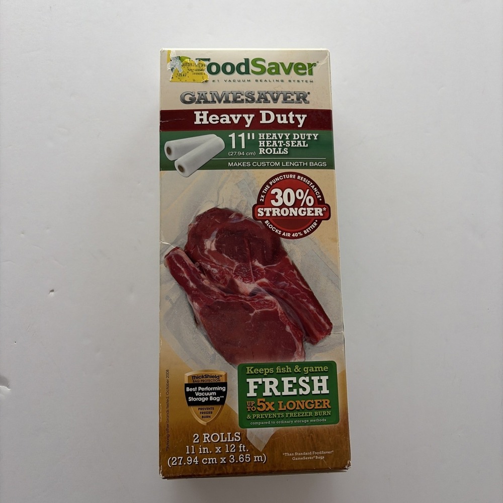 New FoodSaver GameSaver 11" x 12' 1-Gallon Heavy Duty Vacuum Seal Rolls 2 Pack